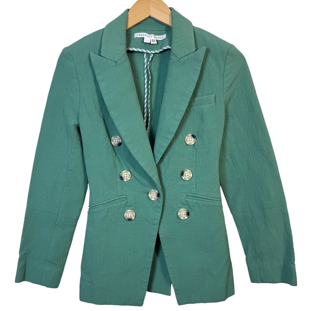 Veronica Beard Blazer Size 0 Cotton Linen Blend Emsley Agate Green‎ Tailored